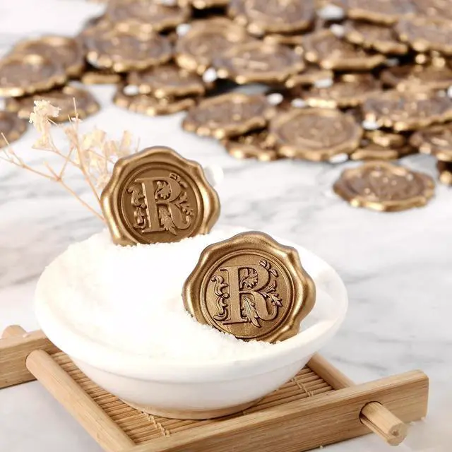 Alt view image 3 of 7 - Antique Gold Initial Alphabet Adhesive Wax Seal Stickers, 50-Pack, Letter R | Decor for Thanksgiving cards, Gift wrap, Christmas Card, Wedding invitations, Party invitation, Envelope, Seat Card, Menu