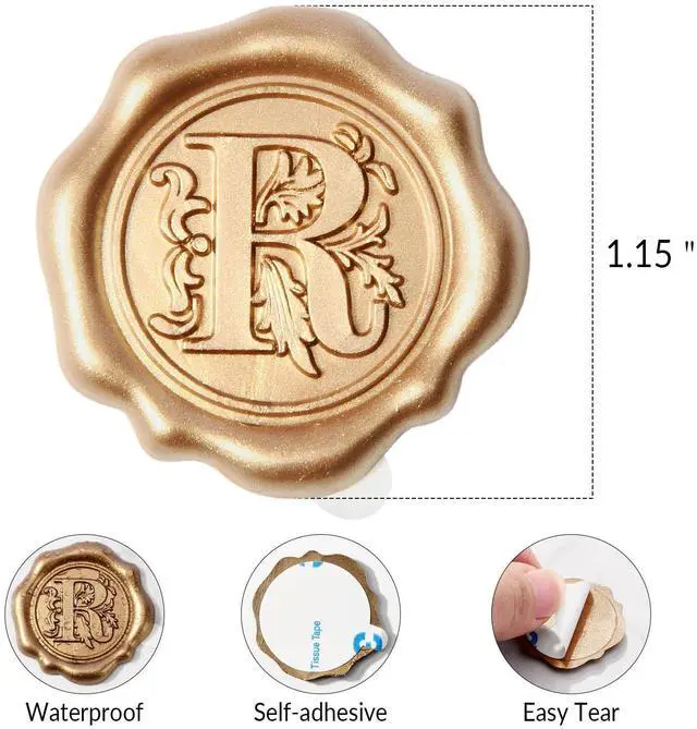 Alt view image 6 of 7 - Antique Gold Initial Alphabet Adhesive Wax Seal Stickers, 50-Pack, Letter R | Decor for Thanksgiving cards, Gift wrap, Christmas Card, Wedding invitations, Party invitation, Envelope, Seat Card, Menu