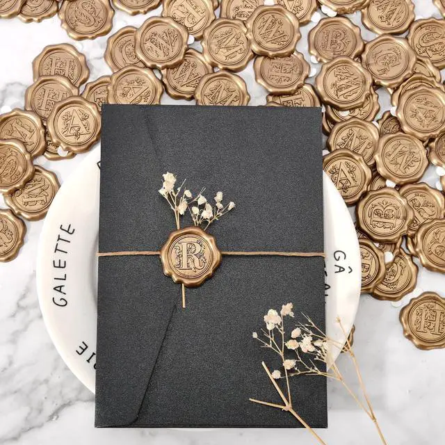 Alt view image 4 of 7 - Antique Gold Initial Alphabet Adhesive Wax Seal Stickers, 50-Pack, Letter R | Decor for Thanksgiving cards, Gift wrap, Christmas Card, Wedding invitations, Party invitation, Envelope, Seat Card, Menu