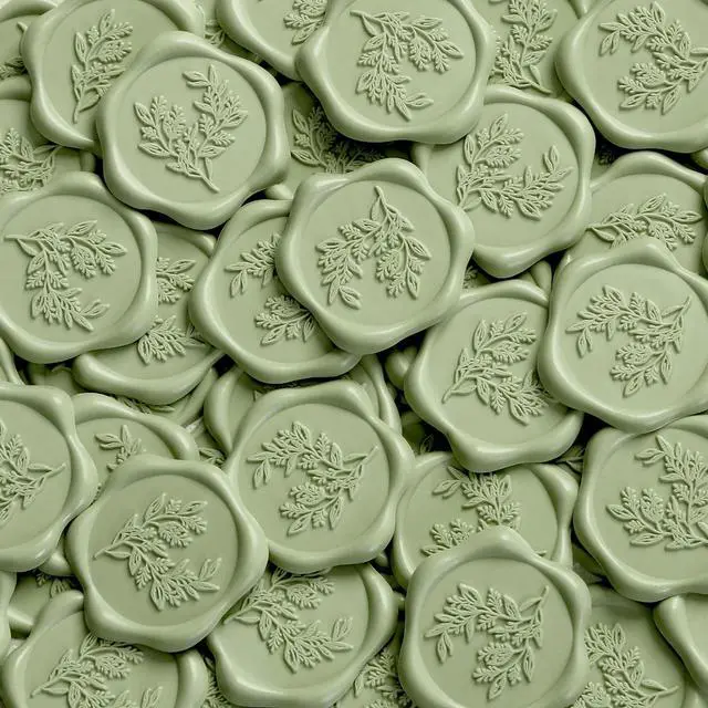 Alt view image 2 of 7 - Wax Seal Stickers - Eucalyptus Wedding Invitation Envelope Seal Stickers, 50 Pcs Self- Adhesive Sage Green Stickers, Perfect for Invitation, Christmas, Gift Wrapping