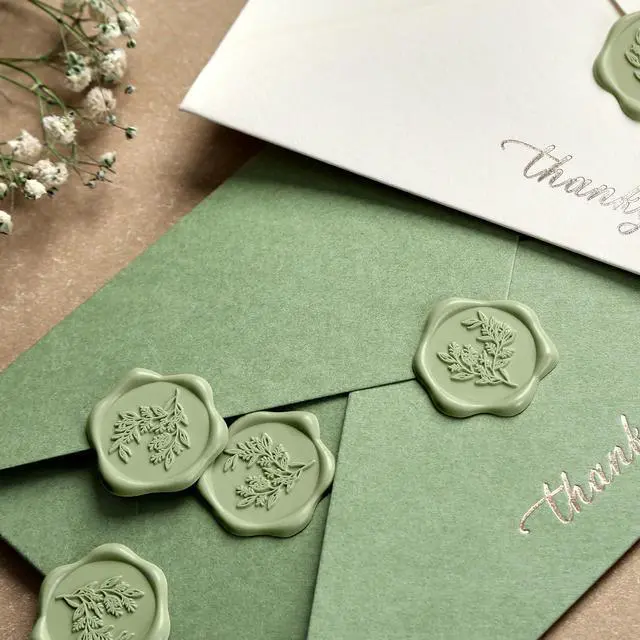 Alt view image 5 of 7 - Wax Seal Stickers - Eucalyptus Wedding Invitation Envelope Seal Stickers, 50 Pcs Self- Adhesive Sage Green Stickers, Perfect for Invitation, Christmas, Gift Wrapping