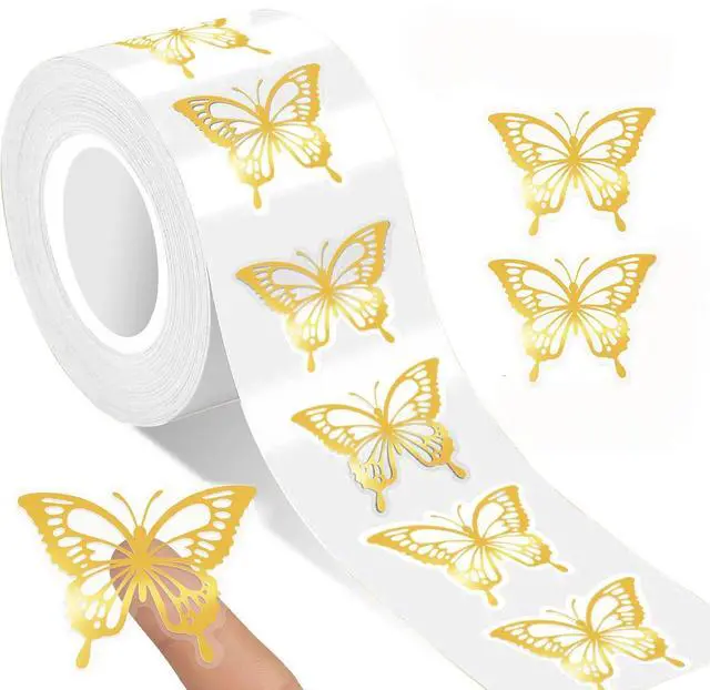 Main image of 500Pcs Gold Foil Butterfly Stickers, Clear Waterproof Vinyl Labels, Elegant Transparent Butterfly Decals for Envelope Seals, Gift Bags, Wedding, Party Decor, Scrapbook and DIY Crafting
