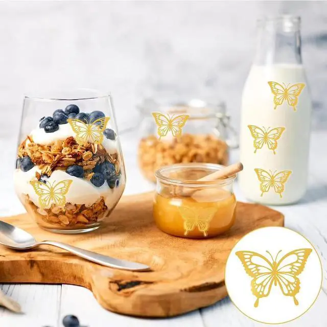 Alt view image 4 of 6 - 500Pcs Gold Foil Butterfly Stickers, Clear Waterproof Vinyl Labels, Elegant Transparent Butterfly Decals for Envelope Seals, Gift Bags, Wedding, Party Decor, Scrapbook and DIY Crafting