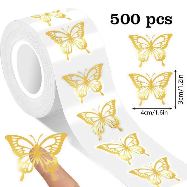 Alt view image 6 of 6 - 500Pcs Gold Foil Butterfly Stickers, Clear Waterproof Vinyl Labels, Elegant Transparent Butterfly Decals for Envelope Seals, Gift Bags, Wedding, Party Decor, Scrapbook and DIY Crafting
