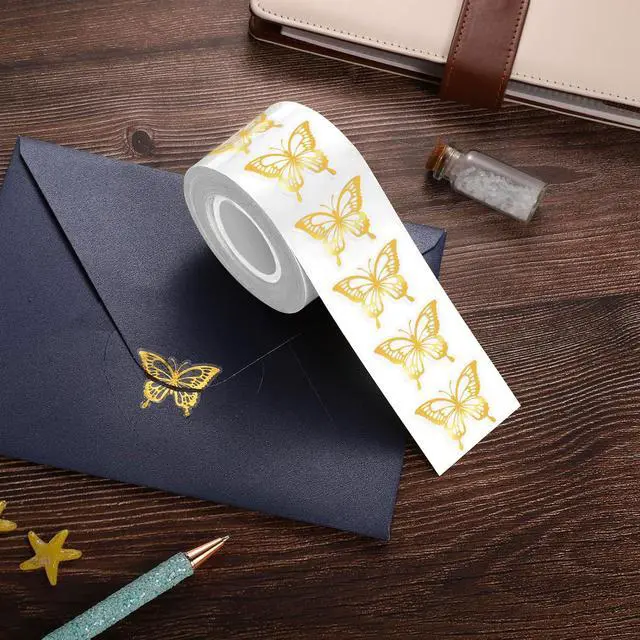 Alt view image 5 of 6 - 500Pcs Gold Foil Butterfly Stickers, Clear Waterproof Vinyl Labels, Elegant Transparent Butterfly Decals for Envelope Seals, Gift Bags, Wedding, Party Decor, Scrapbook and DIY Crafting
