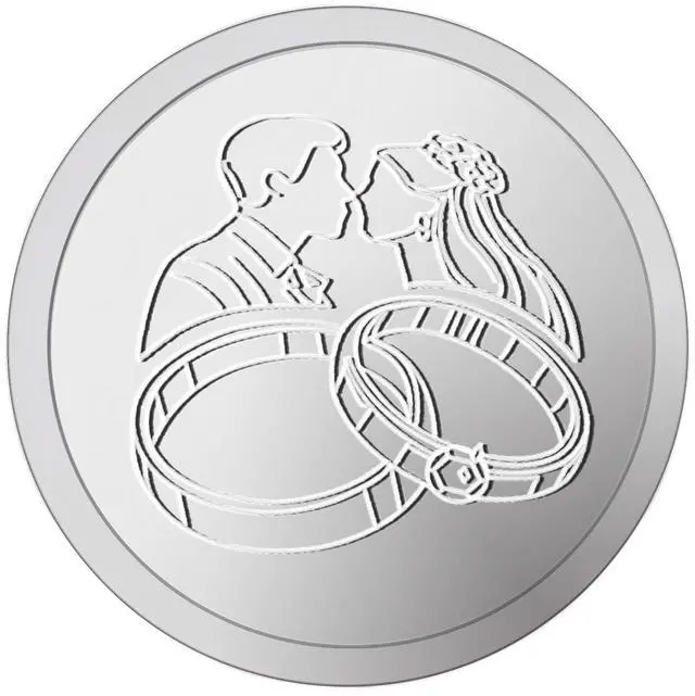 Main image of 100Pcs Embossed Foil Seals Stickers, Wax Seal Looking Self-Adhesive Wedding Invitation Seals for Envelopes, Gifts, Cards - Silver (1.5 Inch) (Silver)