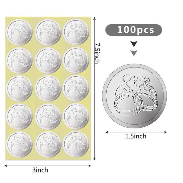 Alt view image 2 of 7 - 100Pcs Embossed Foil Seals Stickers, Wax Seal Looking Self-Adhesive Wedding Invitation Seals for Envelopes, Gifts, Cards - Silver (1.5 Inch) (Silver)