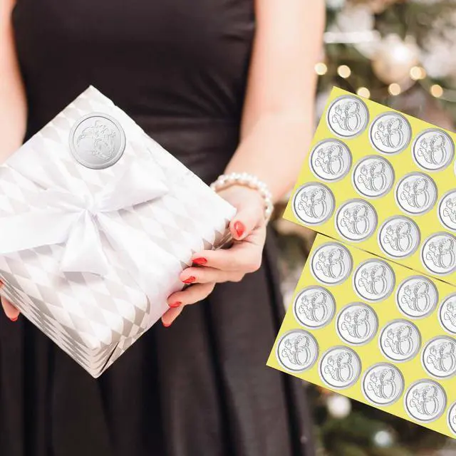 Alt view image 4 of 7 - 100Pcs Embossed Foil Seals Stickers, Wax Seal Looking Self-Adhesive Wedding Invitation Seals for Envelopes, Gifts, Cards - Silver (1.5 Inch) (Silver)