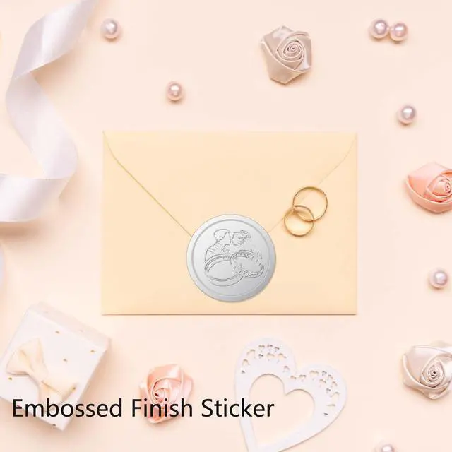 Alt view image 5 of 7 - 100Pcs Embossed Foil Seals Stickers, Wax Seal Looking Self-Adhesive Wedding Invitation Seals for Envelopes, Gifts, Cards - Silver (1.5 Inch) (Silver)
