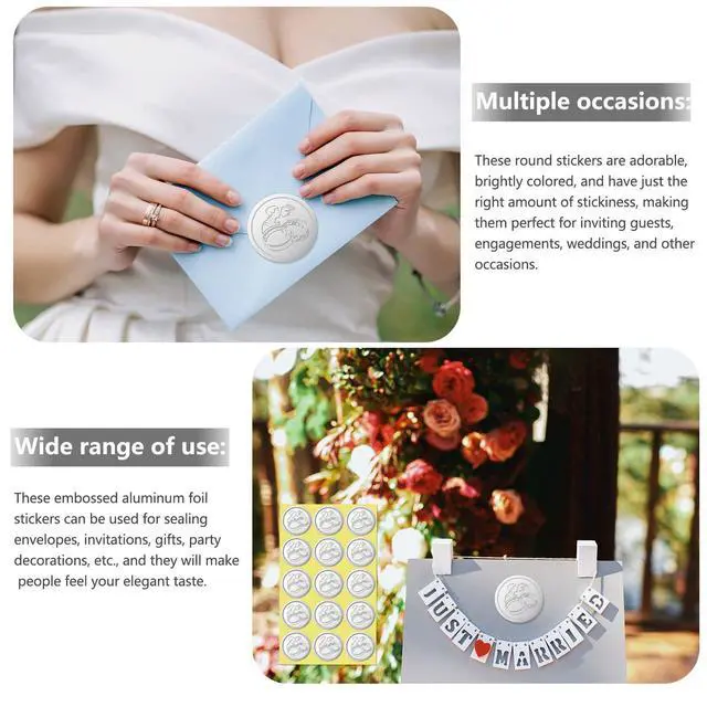 Alt view image 7 of 7 - 100Pcs Embossed Foil Seals Stickers, Wax Seal Looking Self-Adhesive Wedding Invitation Seals for Envelopes, Gifts, Cards - Silver (1.5 Inch) (Silver)
