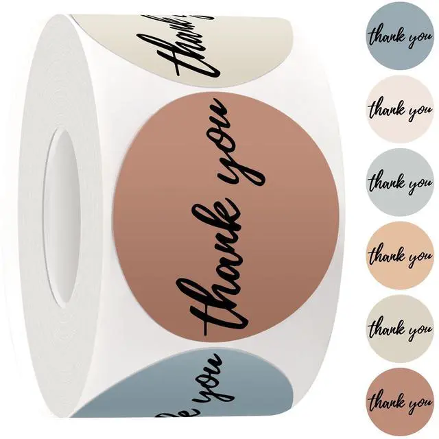 Main image of 500 Pcs Thank You Stickers Roll, Morandi Boho 6 Colors with Bold Font, 1.5 Inch Round Waterproof Self-Adhesive Labels for Small Business Packaging, Gift Boxes, Bags, Envelopes & Shipping Orders
