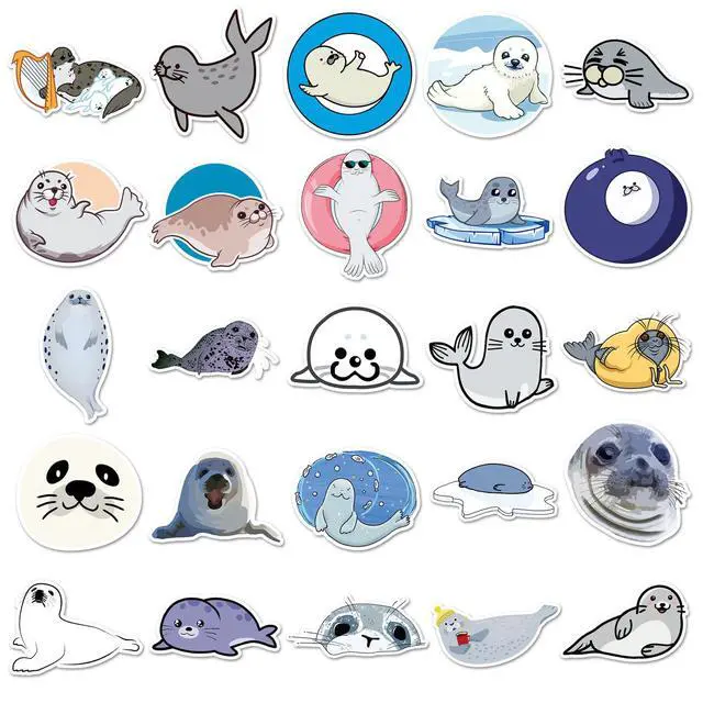 Alt view image 2 of 6 - 50Pcs Cute Seal Stickers, Waterproof Vinyl Cartoon Animal Stickers for Water Bottles, Laptop, Luggage, Skateboard, Scrapbook, Guitar, Luggage, Cup Kids Teens Adults Gift