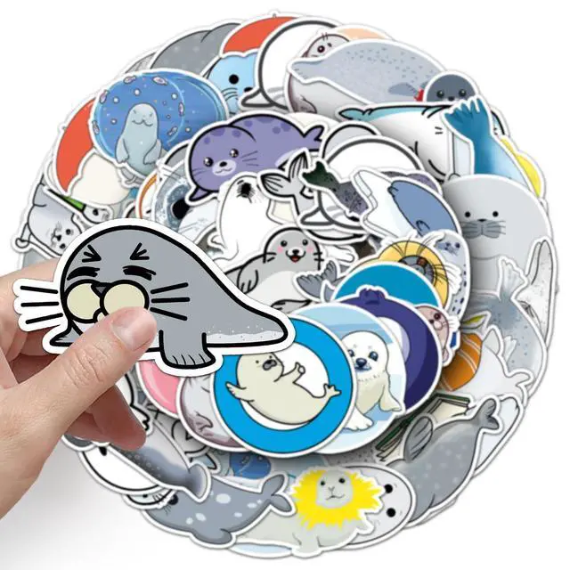 Alt view image 5 of 6 - 50Pcs Cute Seal Stickers, Waterproof Vinyl Cartoon Animal Stickers for Water Bottles, Laptop, Luggage, Skateboard, Scrapbook, Guitar, Luggage, Cup Kids Teens Adults Gift