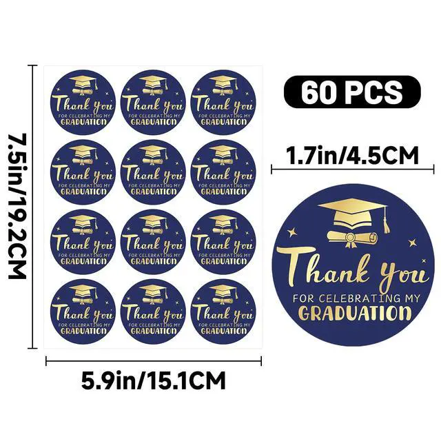 Alt view image 2 of 7 - Graduation Thank You Stickers 2026 Gold Metallic Thank You for Celebrating | My Graduation Stickers 60PCS 1.75 Inch Class of 2026 Sticker for Envelope Seals Card Grad Party Favors (Blue and Gold)