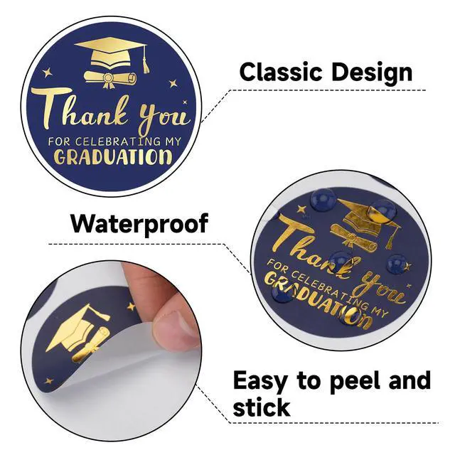 Alt view image 3 of 7 - Graduation Thank You Stickers 2026 Gold Metallic Thank You for Celebrating | My Graduation Stickers 60PCS 1.75 Inch Class of 2026 Sticker for Envelope Seals Card Grad Party Favors (Blue and Gold)