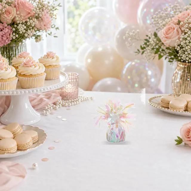 Alt view image 7 of 7 - Balloon Weights - 9 Pack with Curling Ribbon Lridescent 100g, Metallic Balloon Anchor Set for Helium Balloons, Heavy Duty Balloon Holders for Party Decorations Birthday Wedding Events