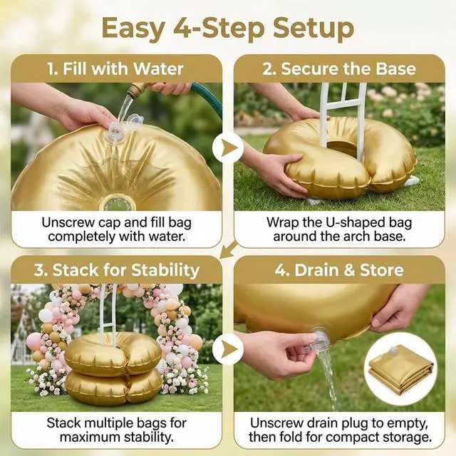 Alt view image 4 of 7 - 4Pcs Balloon Arch Weights, U-Shape Water Bags for Balloon Stand Weights and Arch Weights, Durable PVC Material for Party Decorations and Event Setup