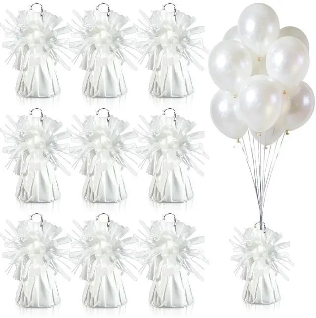Main image of 9 PCS Metallic Wrapped Balloons Weights White Helium Balloon Weight Balloon Anchors for Graduation Birthday Wedding Indoor Outdoor Celebrations