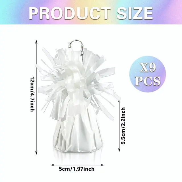 Alt view image 2 of 7 - 9 PCS Metallic Wrapped Balloons Weights White Helium Balloon Weight Balloon Anchors for Graduation Birthday Wedding Indoor Outdoor Celebrations