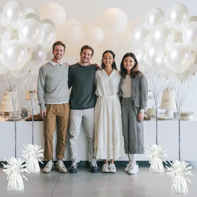 Alt view image 3 of 7 - 9 PCS Metallic Wrapped Balloons Weights White Helium Balloon Weight Balloon Anchors for Graduation Birthday Wedding Indoor Outdoor Celebrations