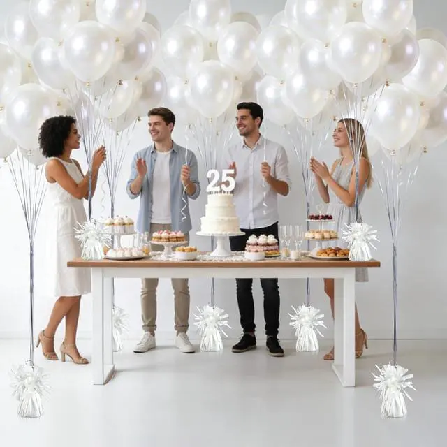 Alt view image 4 of 7 - 9 PCS Metallic Wrapped Balloons Weights White Helium Balloon Weight Balloon Anchors for Graduation Birthday Wedding Indoor Outdoor Celebrations