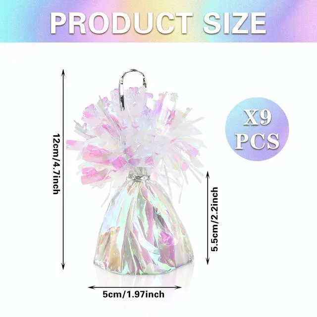 Alt view image 2 of 7 - 9 PCS Metallic Wrapped Balloons Weights Opalescent Helium Balloon Weight Balloon Anchors for Graduation Birthday Wedding Indoor Outdoor Celebrations