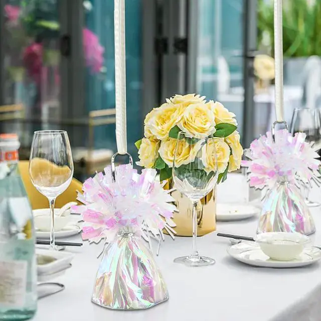 Alt view image 6 of 7 - 9 PCS Metallic Wrapped Balloons Weights Opalescent Helium Balloon Weight Balloon Anchors for Graduation Birthday Wedding Indoor Outdoor Celebrations