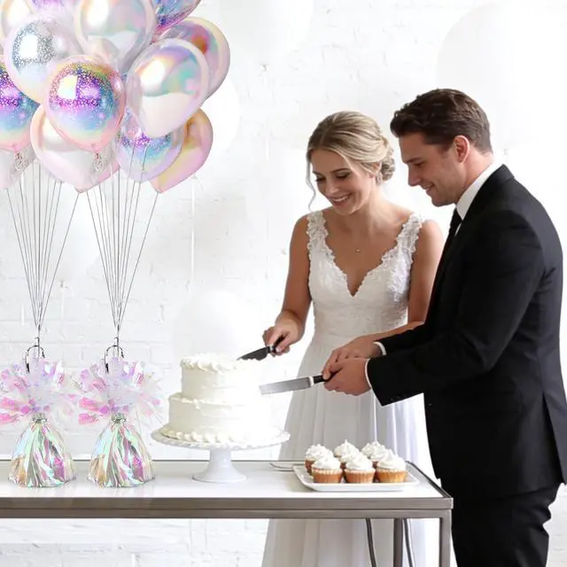 Alt view image 4 of 7 - 9 PCS Metallic Wrapped Balloons Weights Opalescent Helium Balloon Weight Balloon Anchors for Graduation Birthday Wedding Indoor Outdoor Celebrations