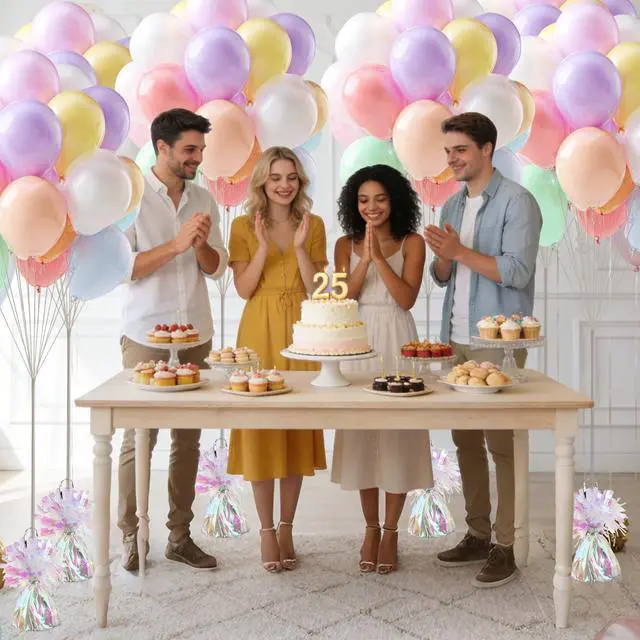 Alt view image 7 of 7 - 9 PCS Metallic Wrapped Balloons Weights Opalescent Helium Balloon Weight Balloon Anchors for Graduation Birthday Wedding Indoor Outdoor Celebrations