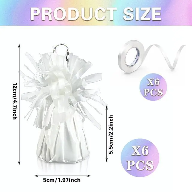 Alt view image 2 of 7 - 6 PCS White Balloon Weights Helium Balloon Weights with 6 Rolls Ribbon | Balloon Table Weights for Holding and Stabilizing, for Party Planners Families Weddings Graduations Indoor Outdoor Events