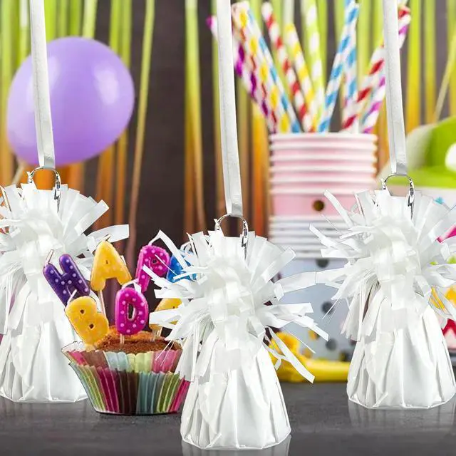 Alt view image 4 of 7 - 6 PCS White Balloon Weights Helium Balloon Weights with 6 Rolls Ribbon | Balloon Table Weights for Holding and Stabilizing, for Party Planners Families Weddings Graduations Indoor Outdoor Events