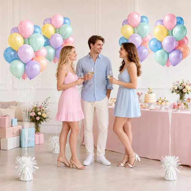 Alt view image 6 of 7 - 6 PCS White Balloon Weights Helium Balloon Weights with 6 Rolls Ribbon | Balloon Table Weights for Holding and Stabilizing, for Party Planners Families Weddings Graduations Indoor Outdoor Events