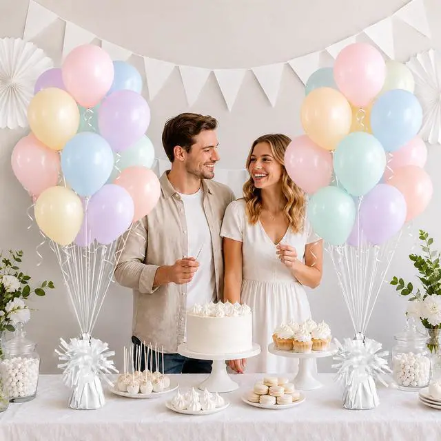 Alt view image 5 of 7 - 6 PCS White Balloon Weights Helium Balloon Weights with 6 Rolls Ribbon | Balloon Table Weights for Holding and Stabilizing, for Party Planners Families Weddings Graduations Indoor Outdoor Events