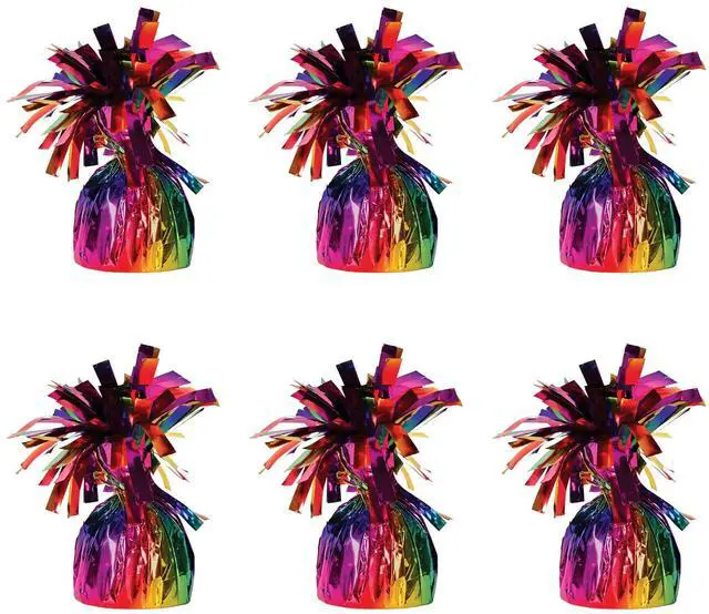 Main image of Rainbow Metallic Wrapped Balloon Weights 6 Oz Table Decor 6 Pack | 6 Ounce Metallic Balloon Weights in Assorted Rainbow Colors for Balloon Bouquets Centerpieces and Birthdays Celebrations