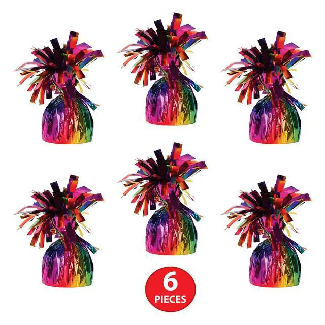 Alt view image 4 of 7 - Rainbow Metallic Wrapped Balloon Weights 6 Oz Table Decor 6 Pack | 6 Ounce Metallic Balloon Weights in Assorted Rainbow Colors for Balloon Bouquets Centerpieces and Birthdays Celebrations