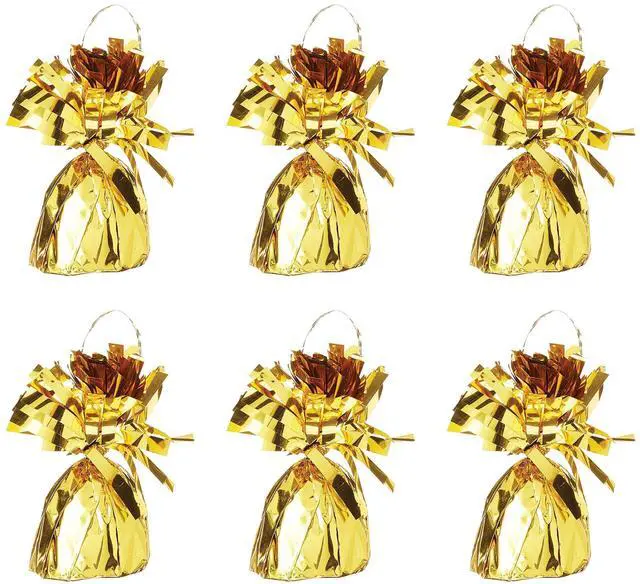 Main image of Metallic Wrapped Balloon Weight 6 Pack, Gold Balloon Centerpiece Bouquet Holders, Party Decoration Accessories for Birthdays, Weddings, Graduations, and Retirement Celebrations, 6 Oz