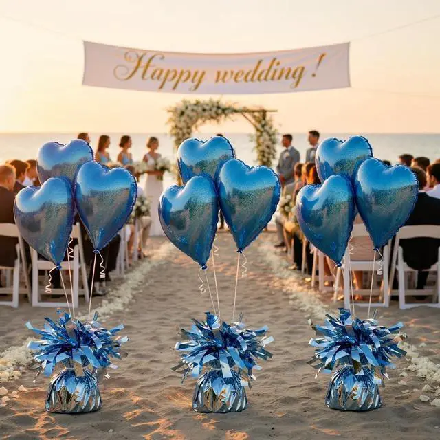 Alt view image 3 of 5 - Aluminum Foil Balloon Weights for Parties (6 pcs) - 0.31lb (140g) Each - Premium Balloon Anchors for Birthday, Wedding, Dinner, Indoor & Outdoor DecorationsLight Blue 6pcs