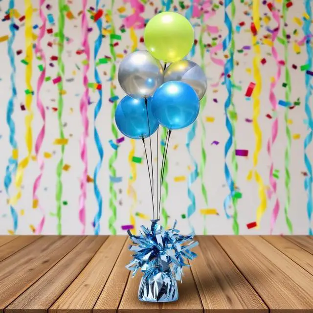 Alt view image 4 of 5 - Aluminum Foil Balloon Weights for Parties (6 pcs) - 0.31lb (140g) Each - Premium Balloon Anchors for Birthday, Wedding, Dinner, Indoor & Outdoor DecorationsLight Blue 6pcs