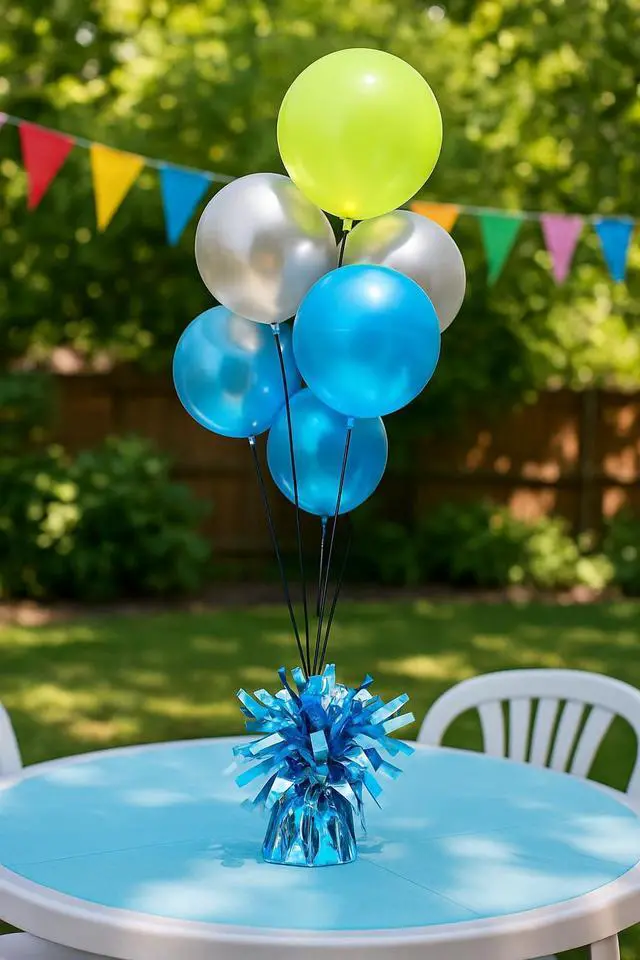 Alt view image 5 of 5 - Aluminum Foil Balloon Weights for Parties (6 pcs) - 0.31lb (140g) Each - Premium Balloon Anchors for Birthday, Wedding, Dinner, Indoor & Outdoor DecorationsLight Blue 6pcs