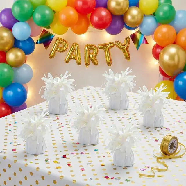 Alt view image 6 of 7 - Aluminum Foil Balloon Weights for Parties (6 pcs) - 0.31lb (140g) Each - Premium Balloon Anchors for Birthday, Wedding, Dinner, Indoor & Outdoor Decorations(White 6pcs)