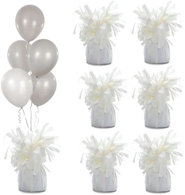 Main image of Aluminum Foil Balloon Weights for Parties (6 pcs) - 0.31lb (140g) Each - Premium Balloon Anchors for Birthday, Wedding, Dinner, Indoor & Outdoor Decorations(White 6pcs)