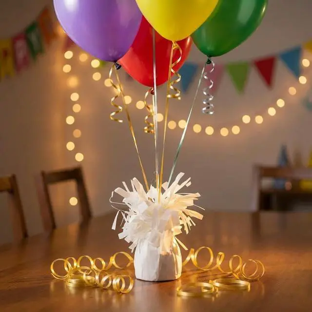 Alt view image 7 of 7 - Aluminum Foil Balloon Weights for Parties (6 pcs) - 0.31lb (140g) Each - Premium Balloon Anchors for Birthday, Wedding, Dinner, Indoor & Outdoor Decorations(White 6pcs)
