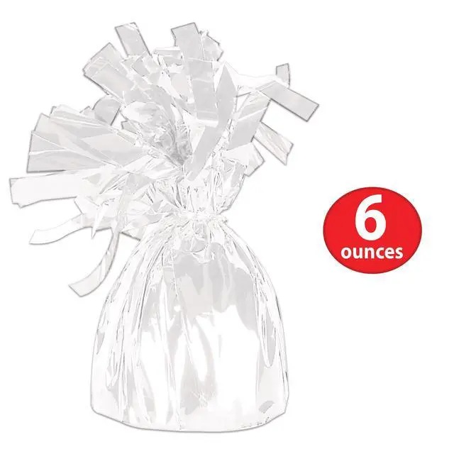 Alt view image 2 of 6 - White Metallic Plastic Wrapped Balloon Weights For Birthday Parties, Weddings, Anniversaries, Table Décor, Celebrating With You Since 1900, 5.5" x 2.5", 6 Piece