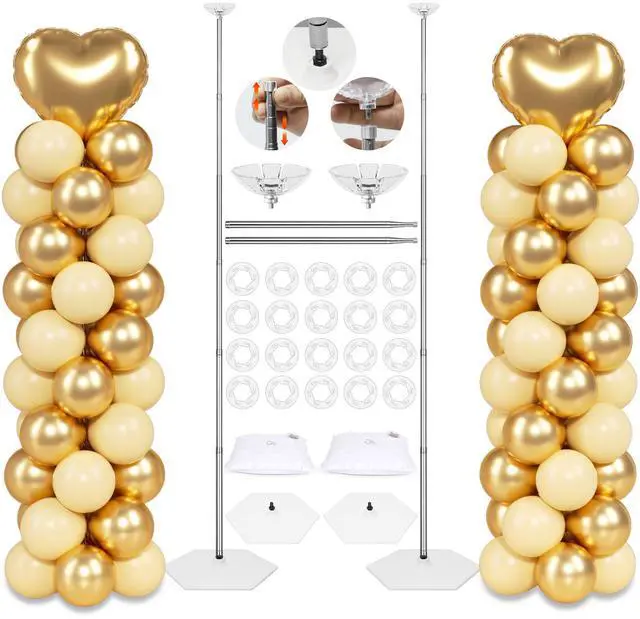 Main image of 2 Sets Balloon Column Stand Kit with Reusable Metal Telescopic | 7 Feet Height Adjustable Balloon Tower Pillar for Graduation, Wedding, Baby Shower, Birthday Party Decoration