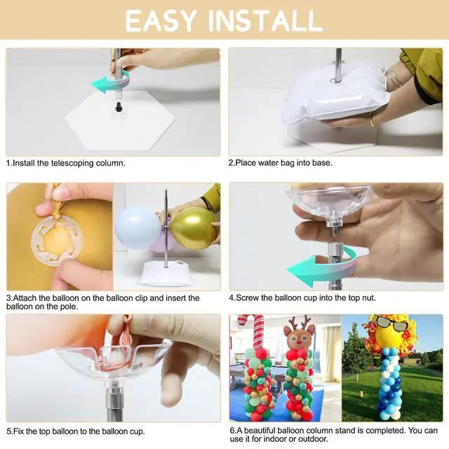 Alt view image 7 of 7 - 2 Sets Balloon Column Stand Kit with Reusable Metal Telescopic | 7 Feet Height Adjustable Balloon Tower Pillar for Graduation, Wedding, Baby Shower, Birthday Party Decoration