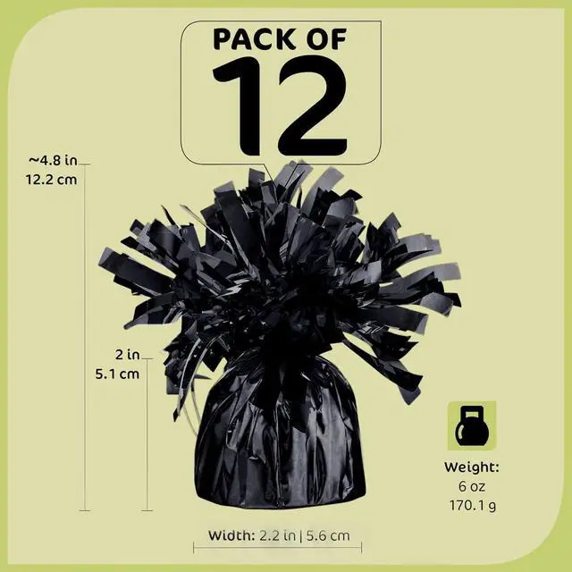 Alt view image 2 of 6 - Black Balloon Weights, Heavy Balloon Weight Pack of 12 Metallic Foil Weights for Balloons, Birthday Party & Wedding Table Centerpiece Ballon Weight 4.8 DIY Ballon Weights for Helium Balloons