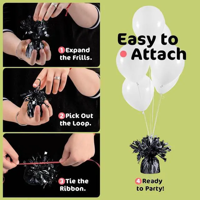Alt view image 5 of 6 - Black Balloon Weights, Heavy Balloon Weight Pack of 12 Metallic Foil Weights for Balloons, Birthday Party & Wedding Table Centerpiece Ballon Weight 4.8 DIY Ballon Weights for Helium Balloons
