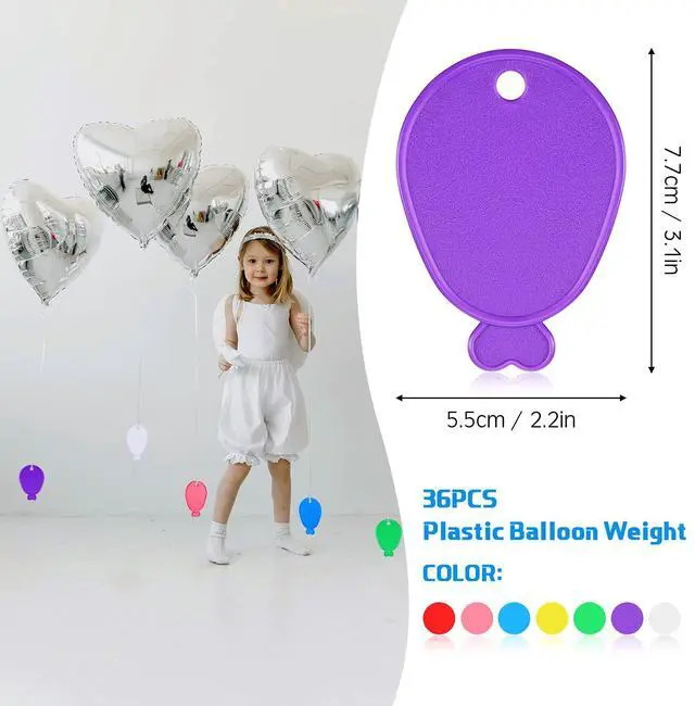 Alt view image 2 of 7 - 36 Pcs Colorful Plastic Balloon Weights Balloon Shaped Weights for Birthdays Weddings Party Holiday Celebration Decoration Supplies, White Purple Red Green Yellow Blue Pink