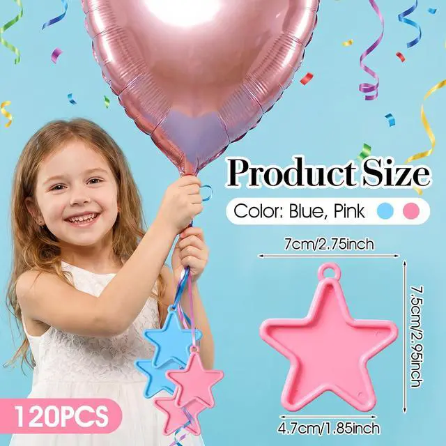 Alt view image 2 of 7 - 120 Pcs Balloon Weights Small Plastic, Plastic Balloon Weights Bulk for Birthday Party Decoration with Black Velvet Storage Bag (Star Shaped, 60 Pink & 60 Blue)