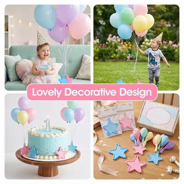 Alt view image 5 of 7 - 120 Pcs Balloon Weights Small Plastic, Plastic Balloon Weights Bulk for Birthday Party Decoration with Black Velvet Storage Bag (Star Shaped, 60 Pink & 60 Blue)